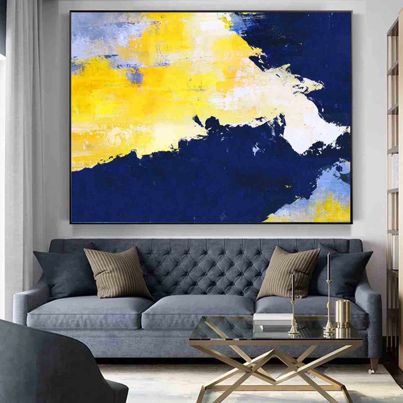 Blue Yellow Abstract White Abstract Canvas Wall Art FM3C3 wall art